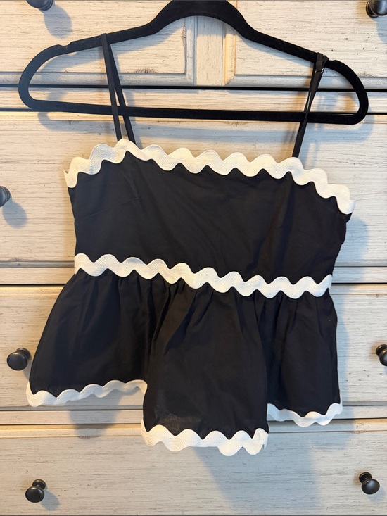 Tops - Black Peplum Tank with White Ric Rac Trim